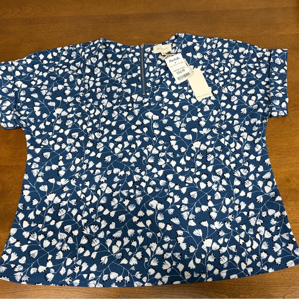 MELLODAY Blue and White Floral Blouse